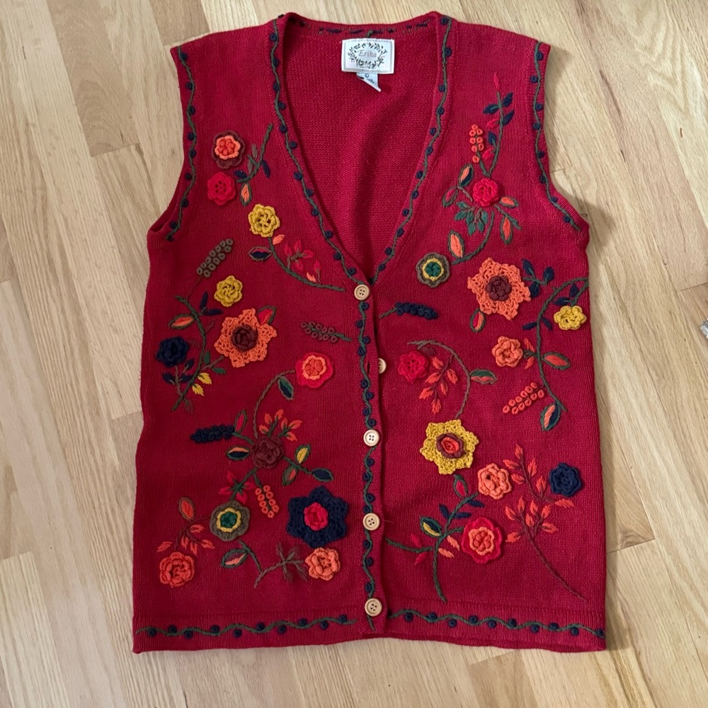 Erika Embroiled 3D Button Down Vest Size L